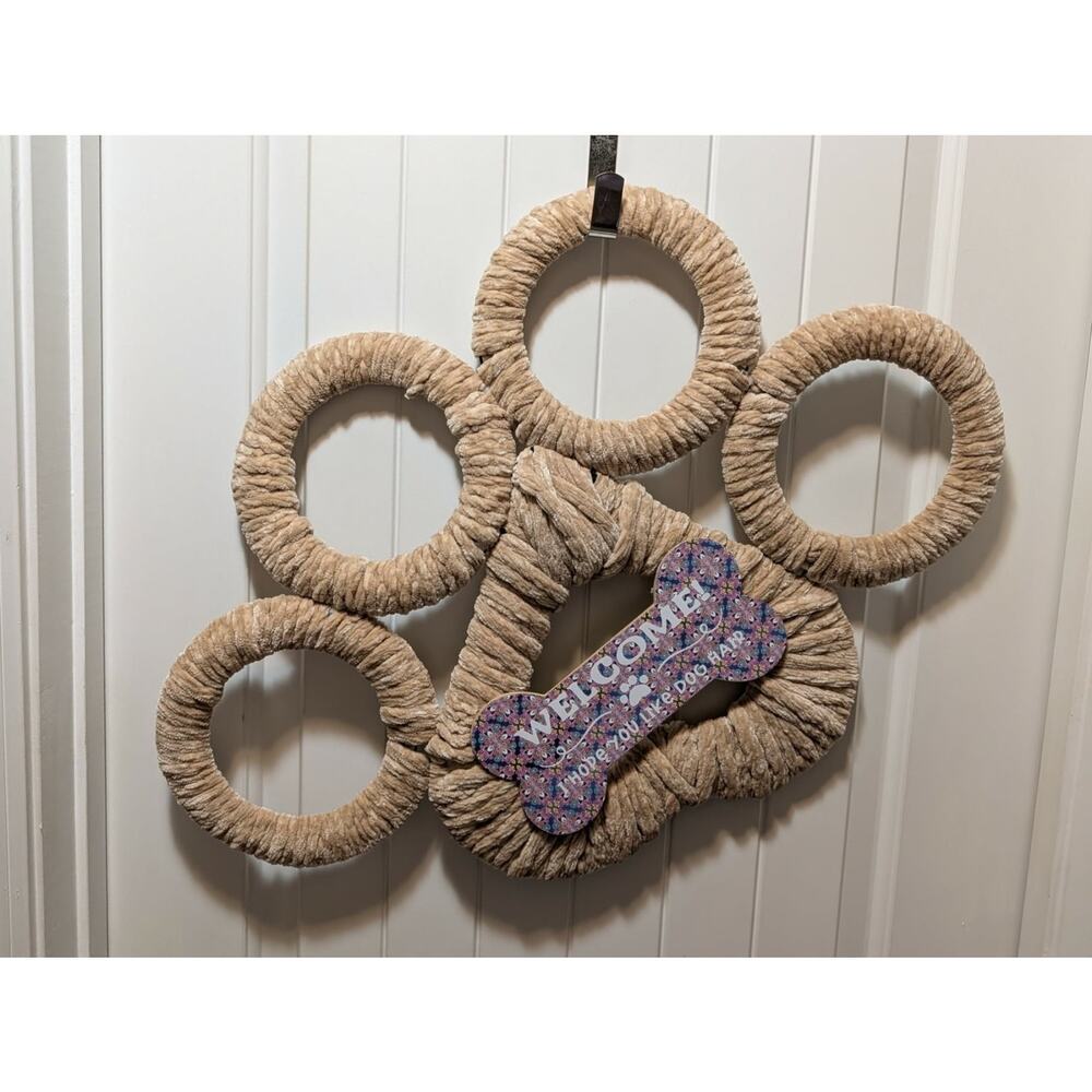 Dog Paw Welcome Front Door Wreath Animal Print Pet Lover Wall Decor 26" Boho
